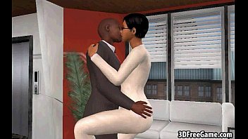 A Hot 3D Babe Gives A Footjob To A Big Black Cock